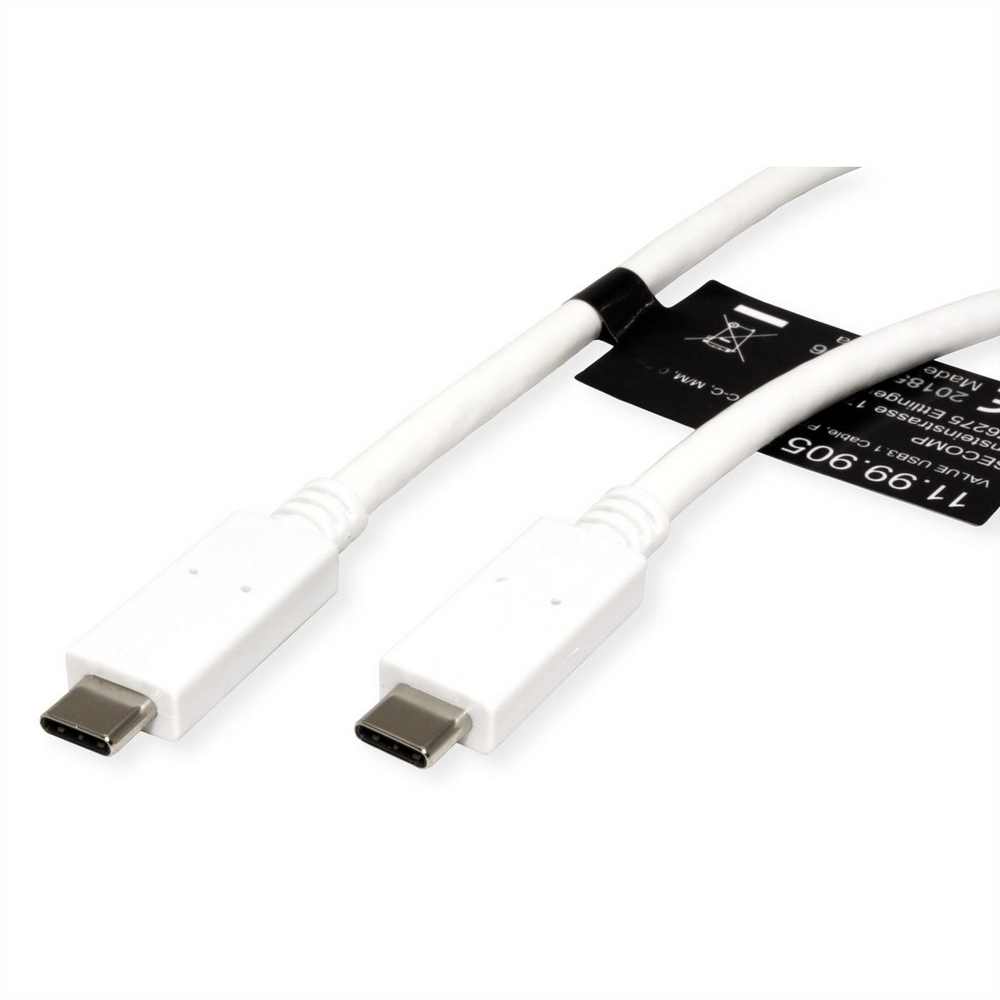 ROLINE VALUE USB 3.2 Gen 2 кабел, PD (Power Delivery) 20V5A, с Emark, C-C, M/M, бял, 1.0 м - 11.99.9053