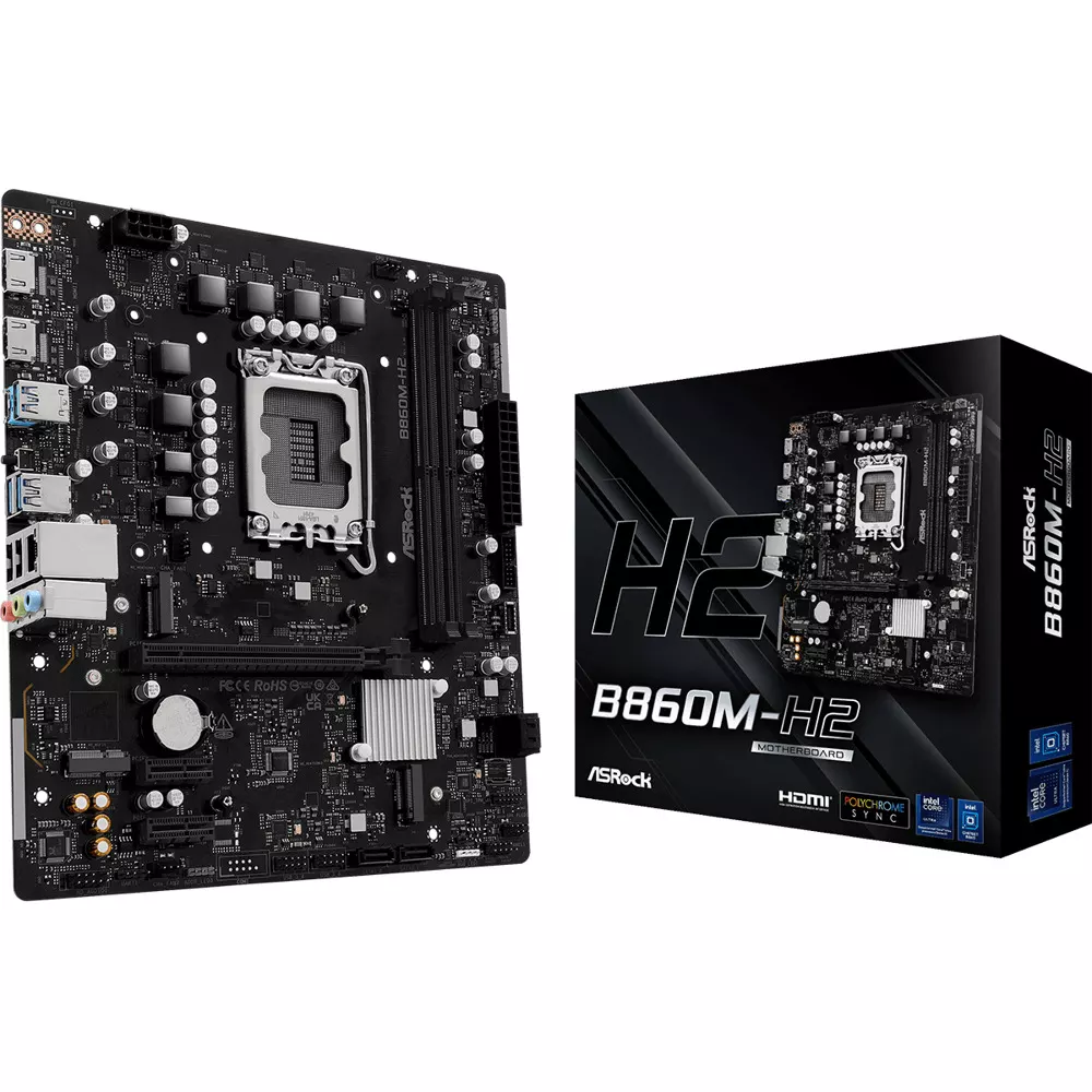 Дънна платка ASRock B860M-H2, B860, LGA1851, DDR5, PCI-E 4.0, (HDMI), 4x SATA 6Gb/s, 2x M.2, 1GbE LAN, Micro ATX