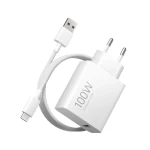 Зарядно устройство Xiaomi 100W Charging Combo, от контакт към 1x USB A(ж), 20V/5A, бяло, QC 3.0, PD 3.0, кабел от USB A(м) към USB C(м), BHR095VEU