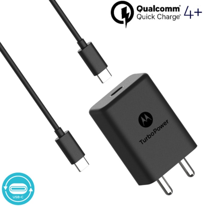 Зарядно устройство Motorola TurboPower, от контакт към USB-C(ж), 27W, черно, с кабел, QC4+, SJSC32ET1-EAN