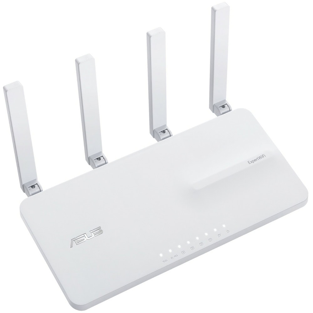 Рутер Asus ExpertWiFi EBR63, 3000Mbps, 2.4GHz(574 Mbps)/5GHz(2402 Mbps), Wireless AX, 3x LAN 100/1000, 1x WAN 100/1000, 4x външни антени, 90IG0870-MO3C00